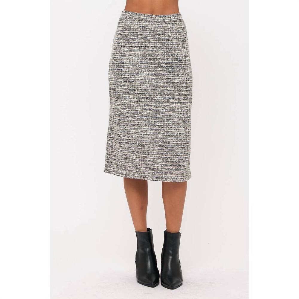 NEW PERSEPTION metallic knit midi skirt in black/white